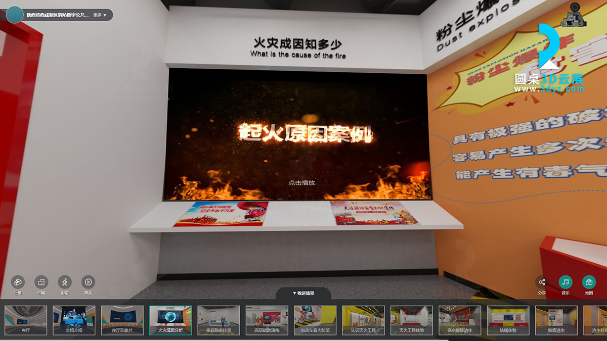 陜西省消防數(shù)字公共安全教育云展館的虛擬場景分區(qū)4、火災成因分析