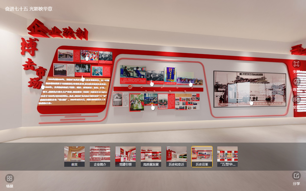 華陽(yáng)集團(tuán)建企75周年線上云展館的“歷史沿革”云展廳